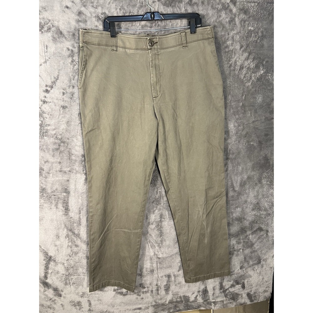 George Mens Khaki Chino Pants Olive Green Straight Leg Stretch 38x34 ZM674SB